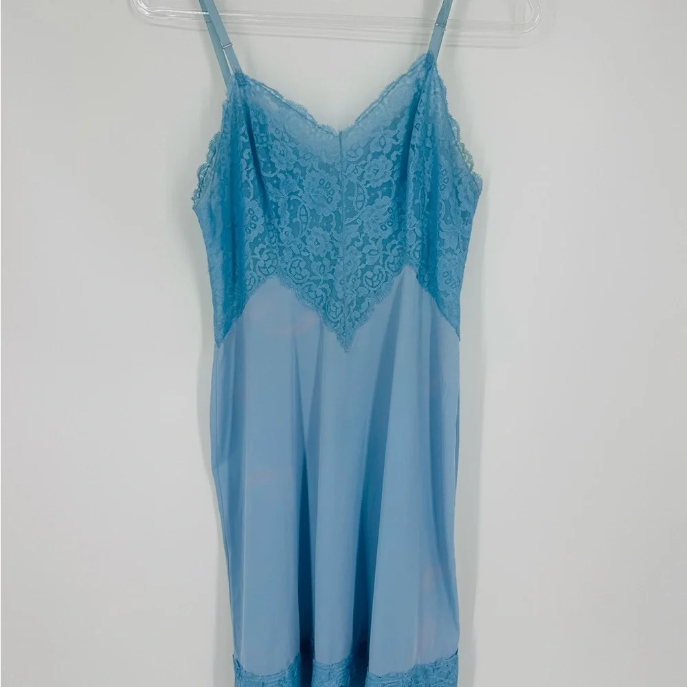 Vintage Full Slip Dress‎ Blue Womens Size 34 Lace Nylon Boudoir Flirty Sexy - Picture 5 of 14
